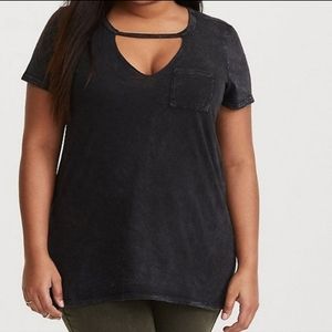 Torrid vneck tee with chocker neck, size 3x, black mineral wash